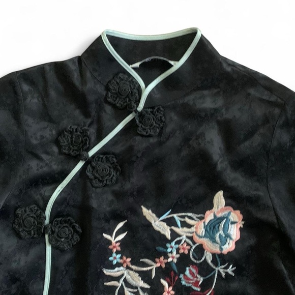 Zara Black Jacquard Embroidered Long sleeve QiPao Asian Mini dress - Picture 4 of 8